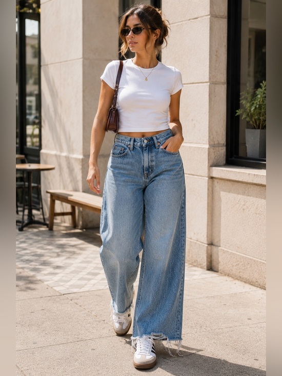 American Eagle Outfitters Denim - American Eagle Super High Rise Baggy Wide Leg Jeans 6 Regular Raw Hem